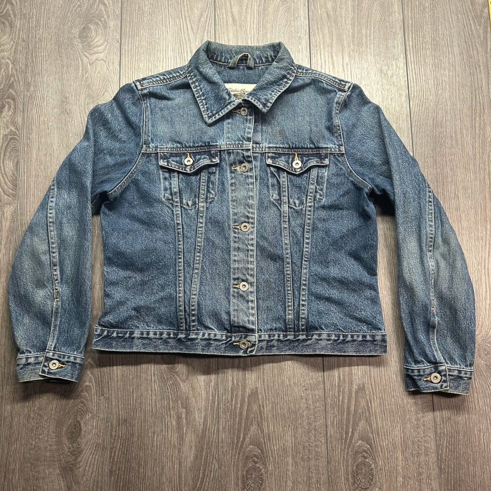 Vintage Eddie Bauer Womens Medium Wash Denim Trucker Jacket 100% Cotton Large